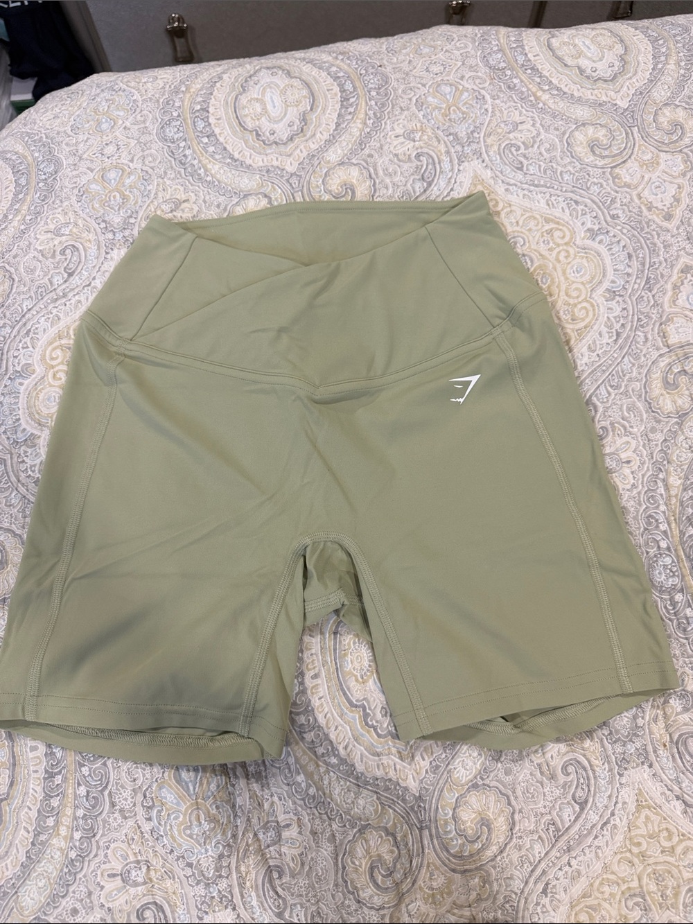 Gymshark Light Sage Green Cross Over High-Rise Bike Shorts